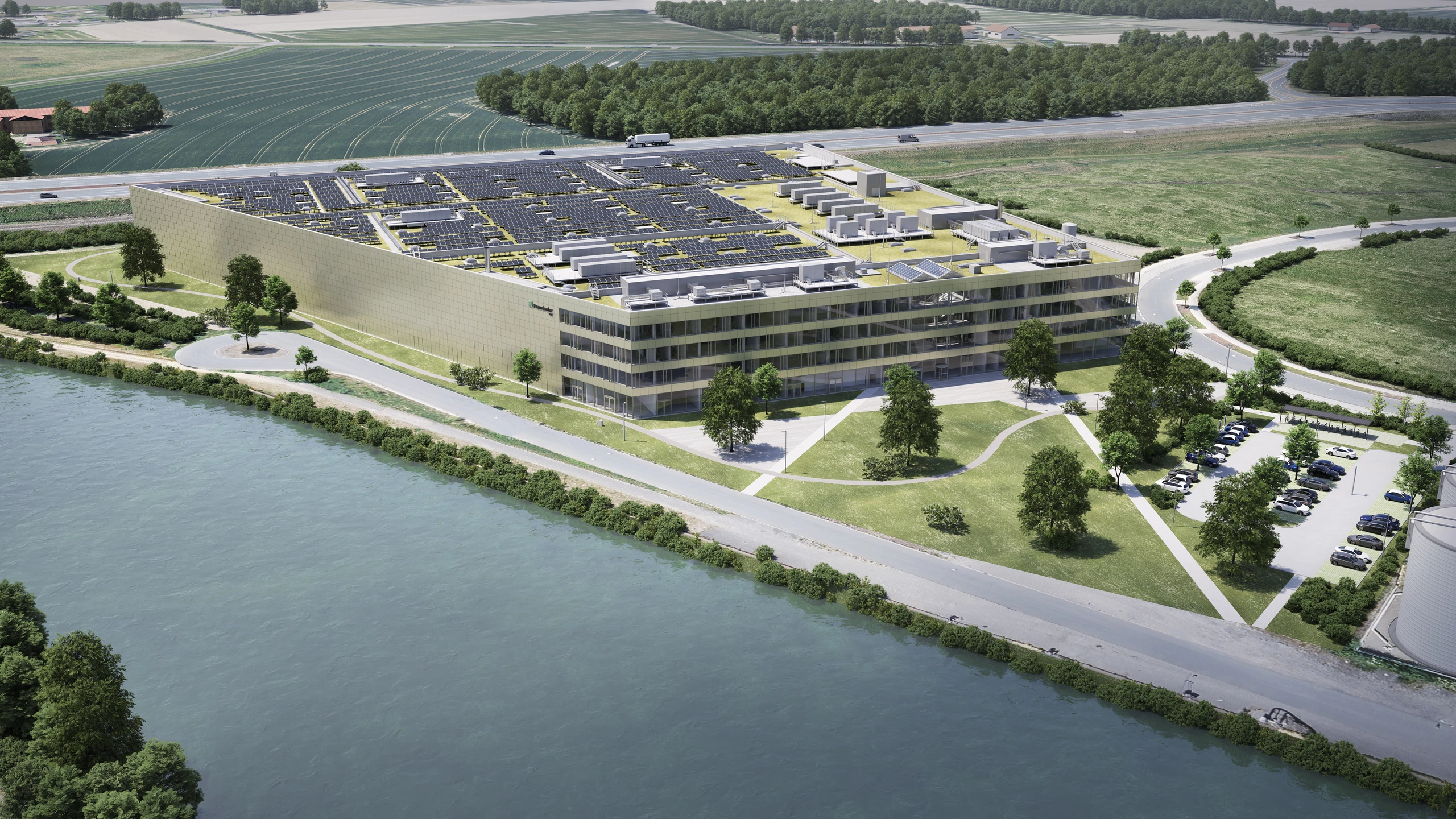 aerial view of the Forschungsfertigungsgebäude Batterie (FFB), a Gigafactory dedicated to battery research in Münster, Germany.